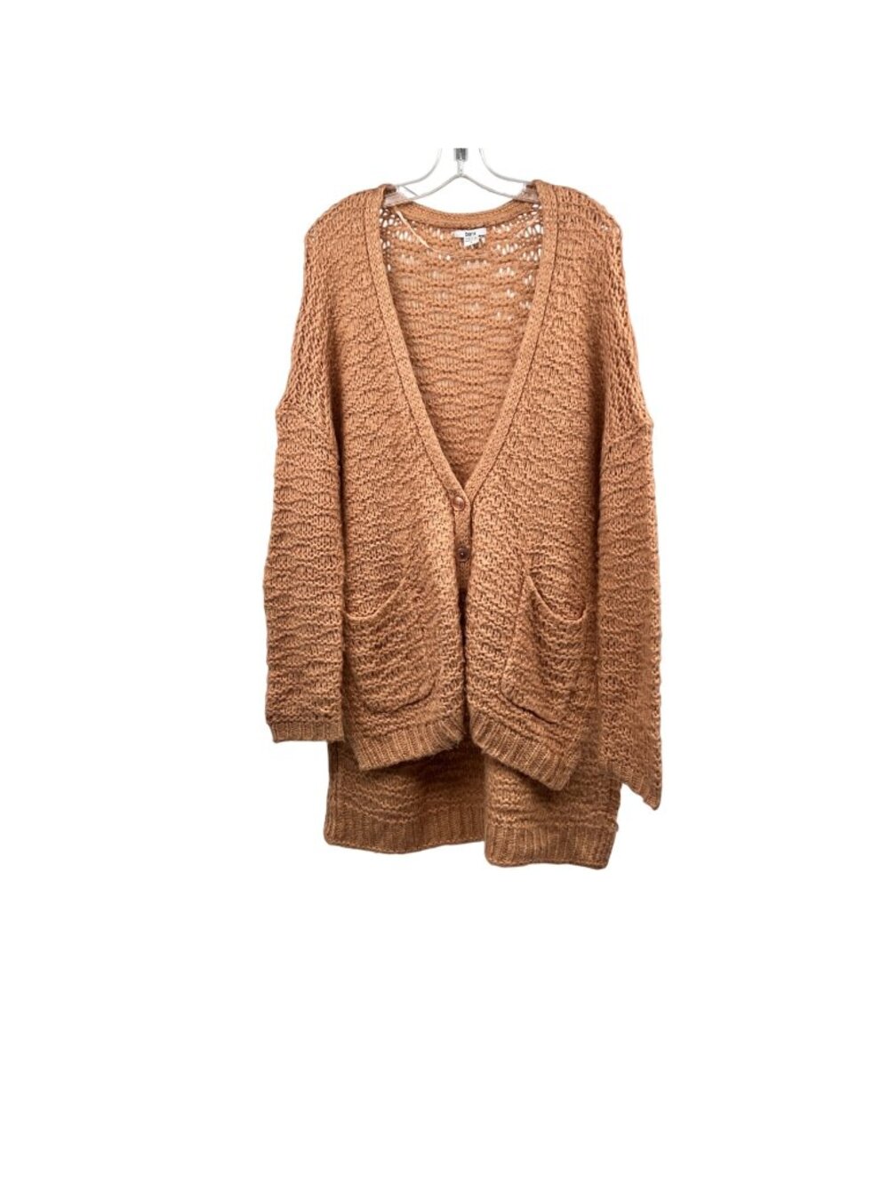 Bar III Cardigan Loose Knit Button Up Coral Womens Size Large Pockets